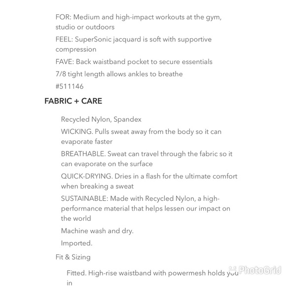 ATHLETA 511146 LIGHTNING STATIC 7/8 TIGHT PANT GYM YOGA $98.00 SIZE XSP - Picture 12 of 12